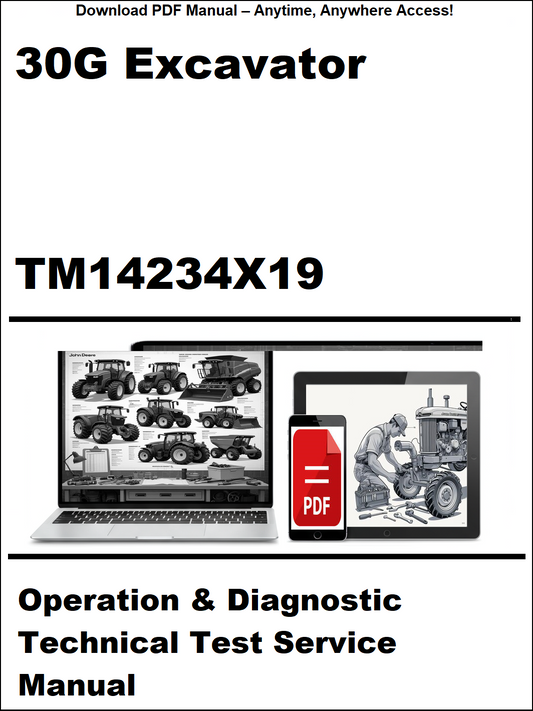 Manual cover for 30G Excavator Operation & Diagnostic Technical Test Service Manual with digital device icon.