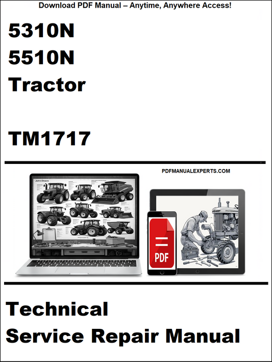 Technical service repair manual for 5310N and 5510N tractors with a laptop and toolbox graphic on a white background.