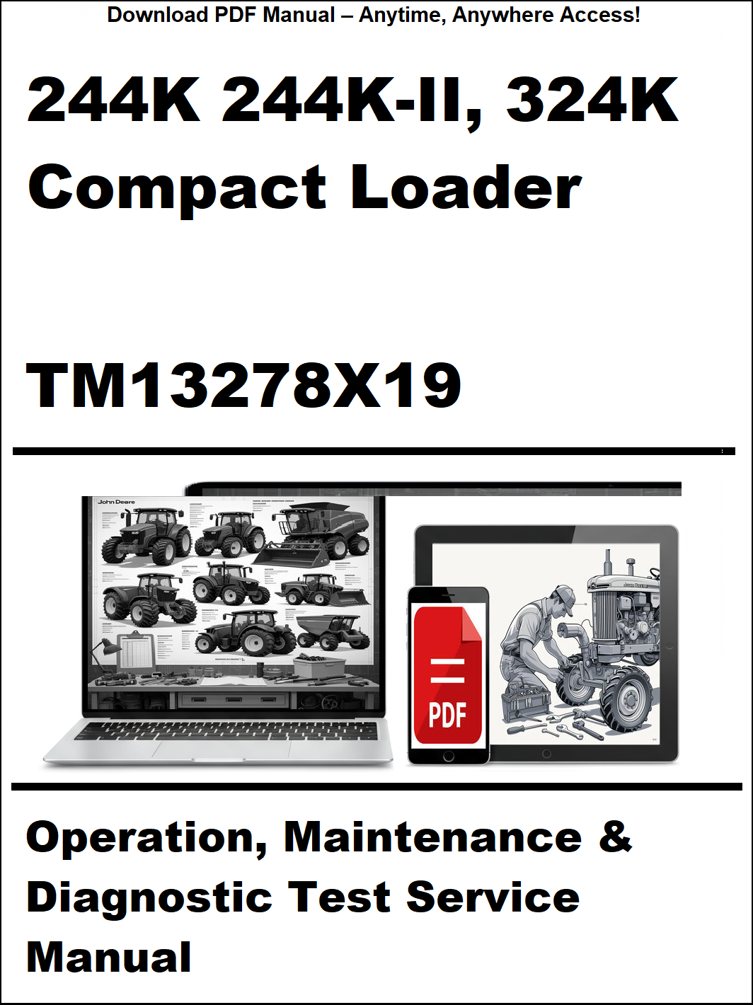 Manual cover for 244K, 244K-II, 324K compact loader with technical illustrations and text.
