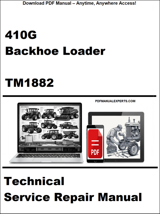 Technical service repair manual for 410G Backhoe Loader TM1882 on a white background
