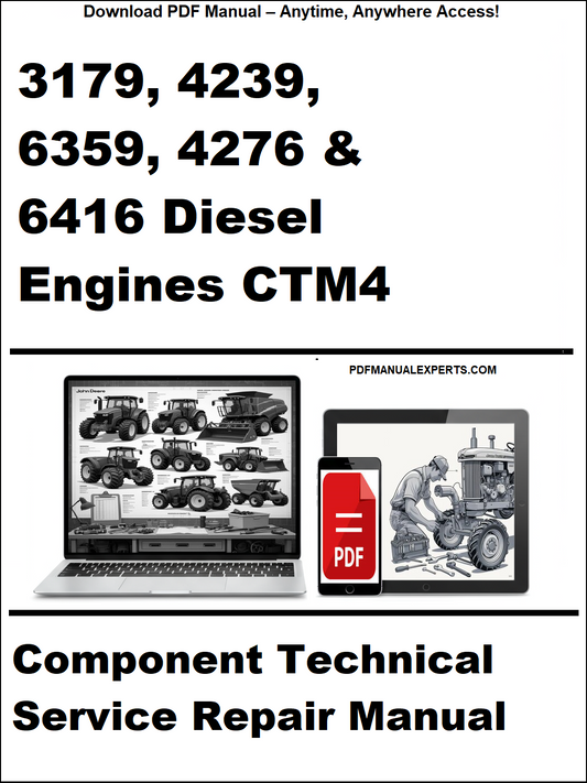 Cover of a technical service repair manual for diesel engines with a laptop and toolbox graphic.