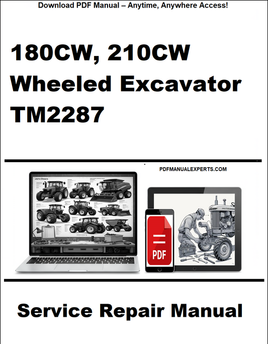 Service repair manual for 180CW, 210CW wheeled excavator TM2287 on a white background