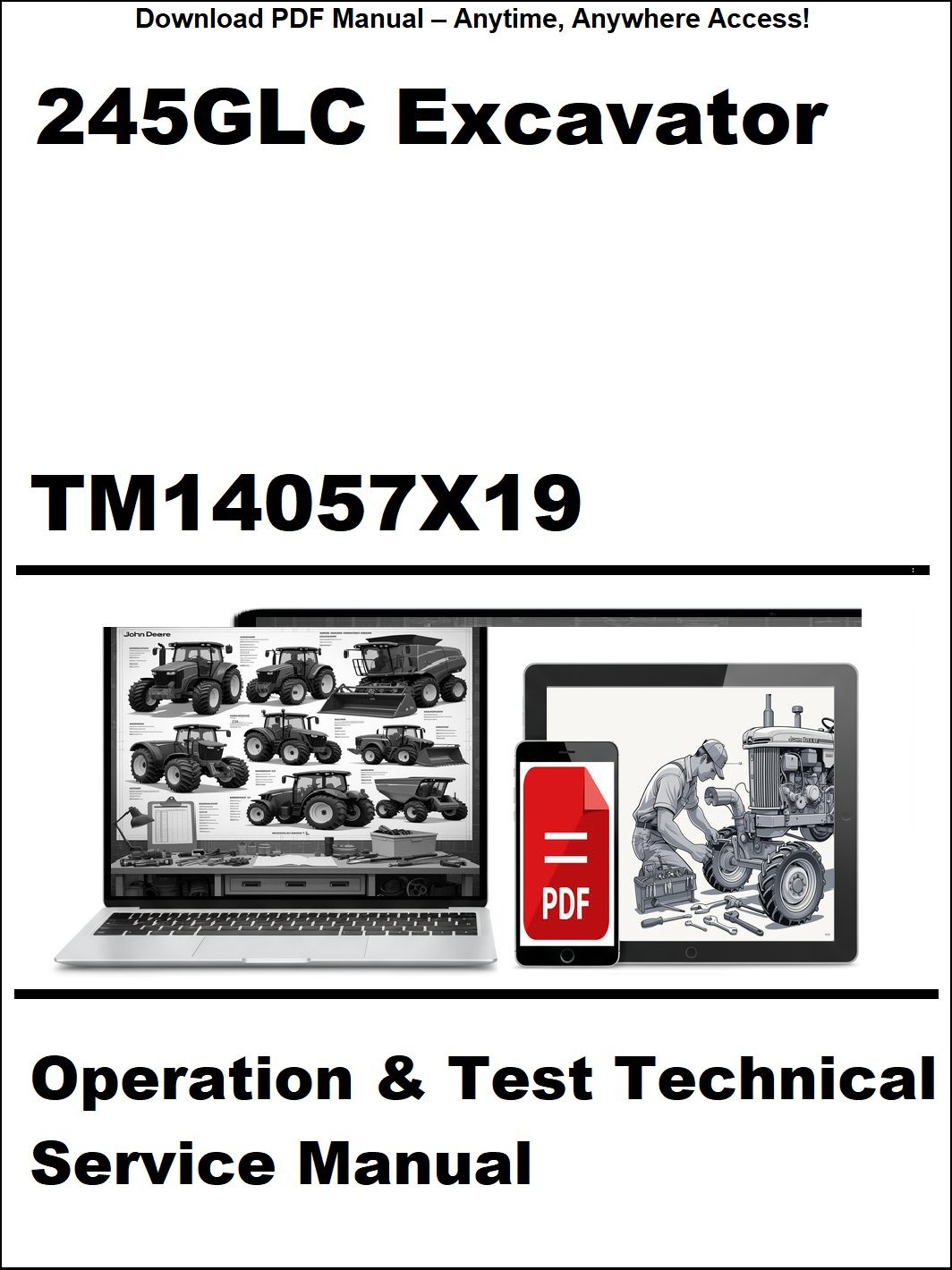Service manual for 245GLC Excavator with technical illustrations and text on a white background.