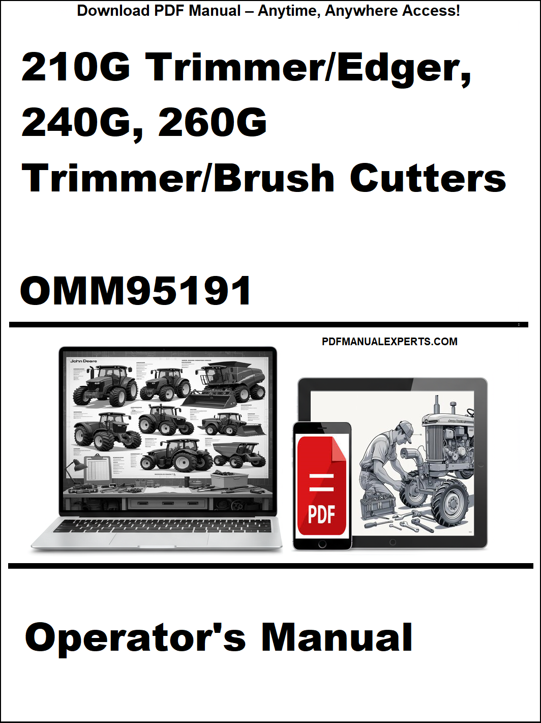 Operator's manual cover for 210G, 240G, and 260G trimmer/brush cutters with OMM95191 reference.