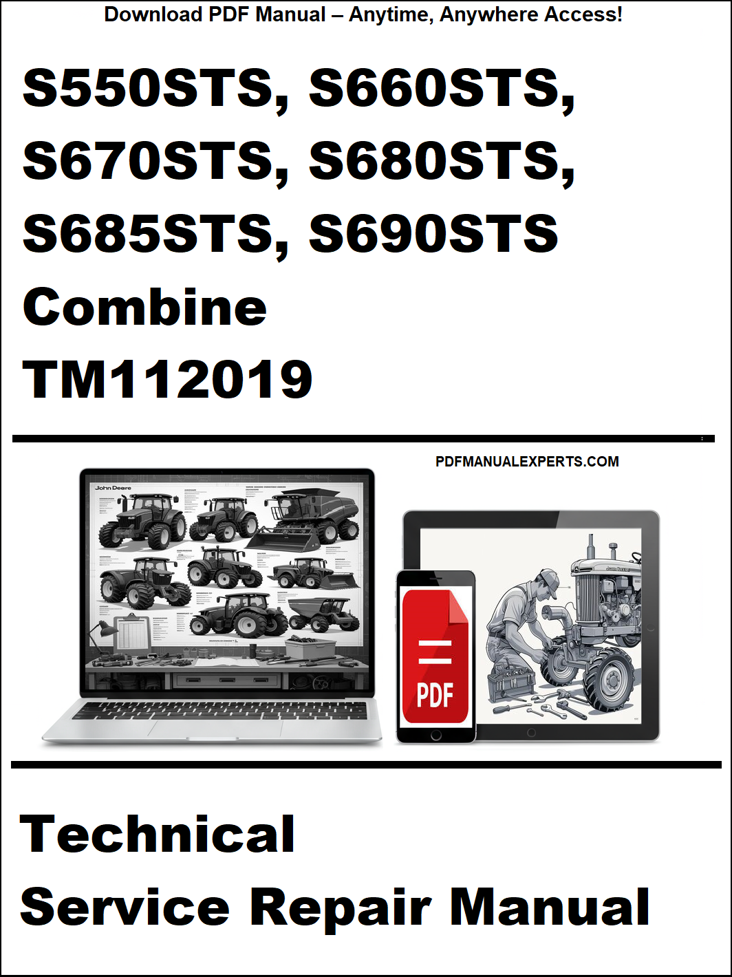Technical service repair manual for John Deere combines on a white background