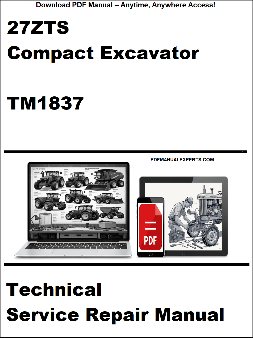 Technical service repair manual for a compact excavator on a white background