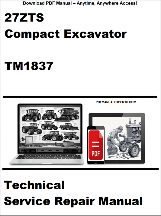 Technical service repair manual for a compact excavator on a white background