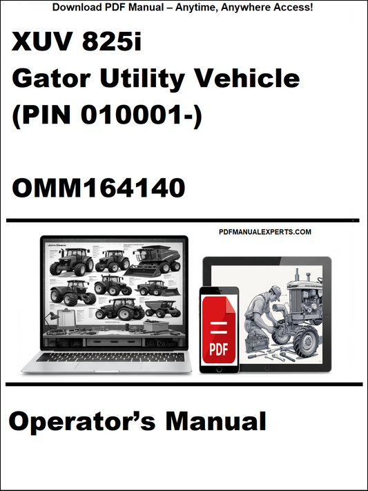 Cover of XUV 825i Gator Utility Vehicle Operator's Manual with laptop and toolbox graphic.