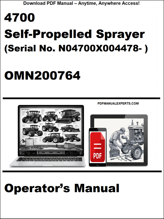 Cover of a operator's manual for a 4700 Self-Propelled Sprayer with a laptop and truck illustration.