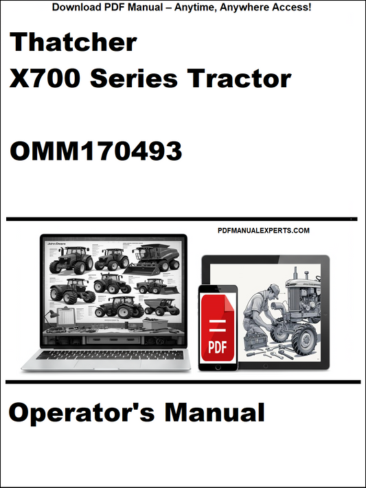 Cover of Thatcher X700 Series Tractor Operator's Manual with digital device icons on a white background