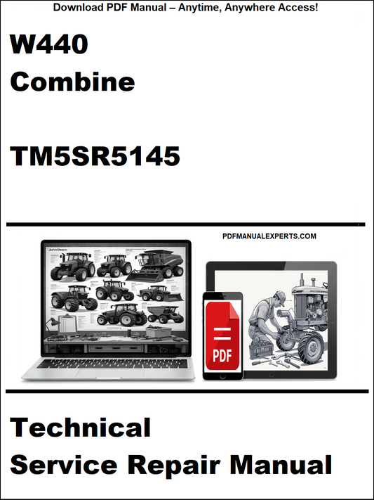 Technical service repair manual for W440 Combine with a laptop and truck illustration on a white background.