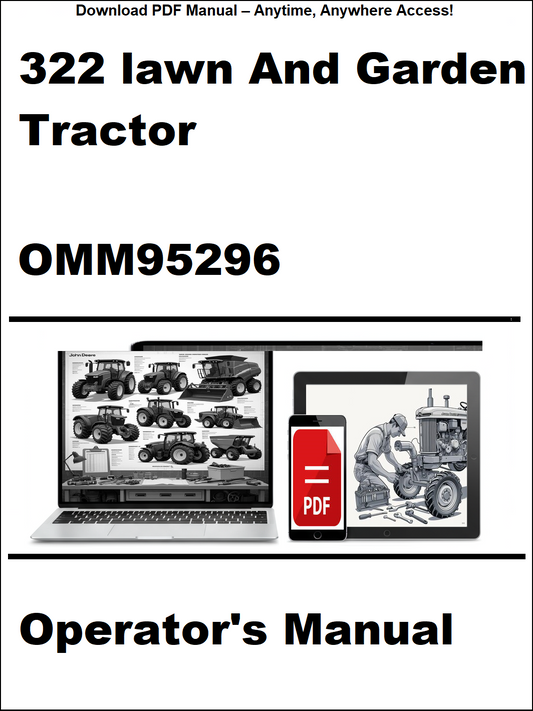 Cover of a lawn and garden tractor operator's manual with a laptop and tablet displaying the manual on a white background.