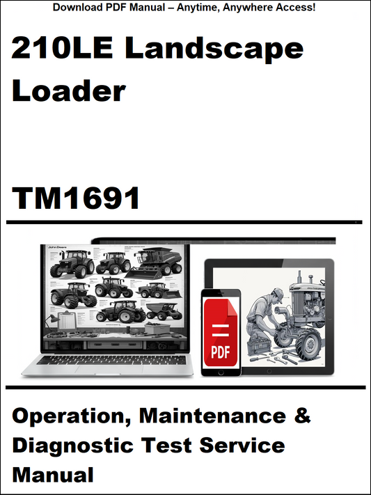 Manual cover for 210LE Landscape Loader TM1691 with laptop and tractor illustrations.
