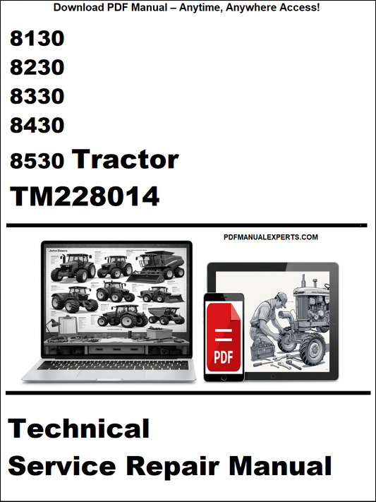 Technical service repair manual for 8130-8530 Tractor with TM228014 on a white background
