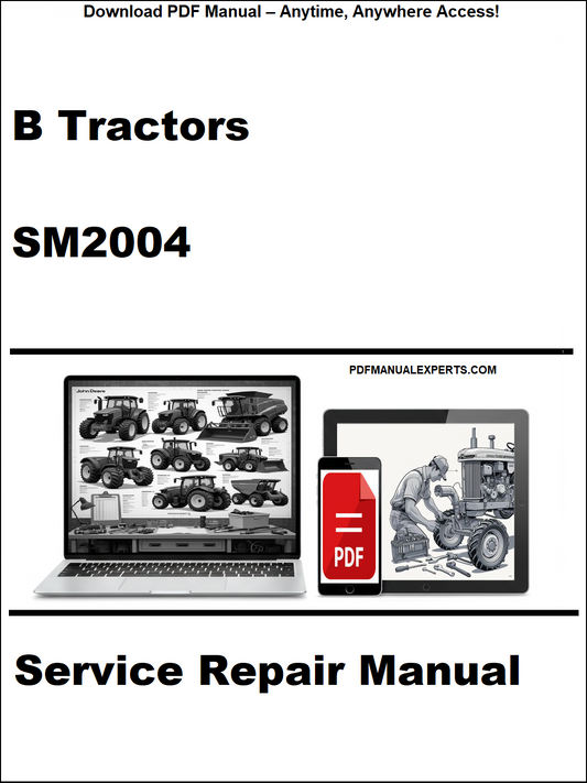 Service repair manual cover for B Tractors SM2004 with laptop and tractor images.