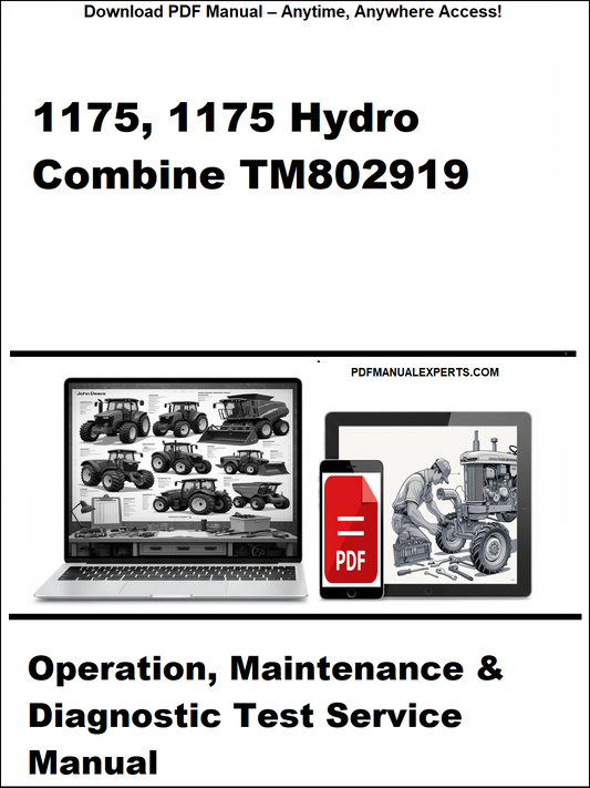 Manual cover for 1175, 1175 Hydro Combine TM802919 with laptop and tractor illustration.