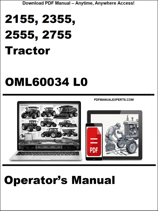 Cover of a tractor operator's manual with laptop and smartphone icons on a white background
