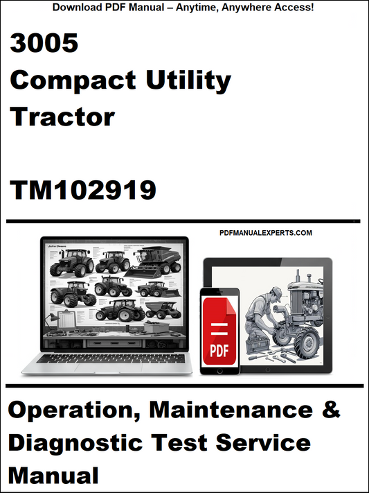 Manual cover for 3005 Compact Utility Tractor TM102919 with laptop and tractor illustration.