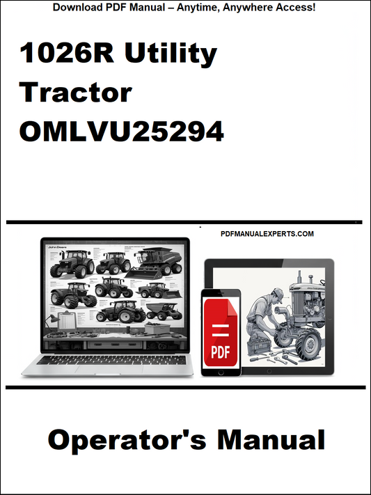 Operator's manual for 1026R Utility Tractor with OMLVU25294 on a white background