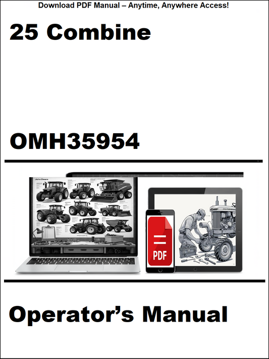 Operator's manual for a combine harvester with a laptop and smartphone icon on a white background.