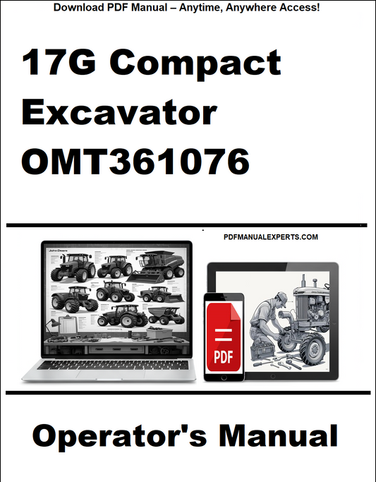 Operator's manual for 17G Compact Excavator OMT361076 on a white background