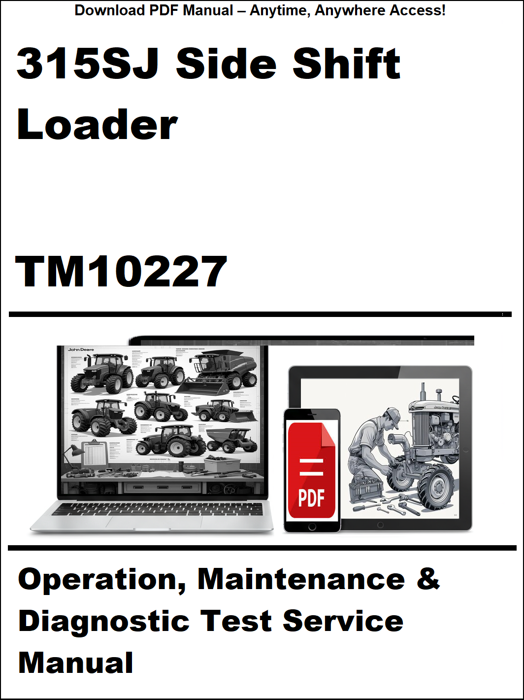 Manual cover for 315SJ Side Shift Loader TM10227 with images of a tractor and diagnostic tools.