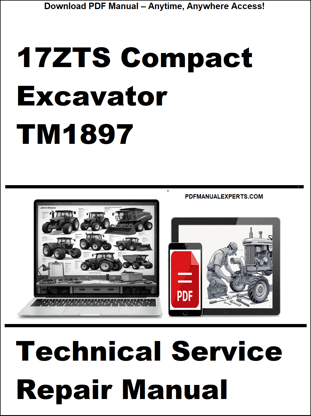 Technical service repair manual for 17ZTS Compact Excavator TM1897 on a white background