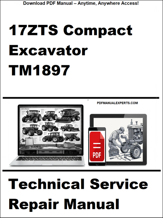 Technical service repair manual for 17ZTS Compact Excavator TM1897 on a white background