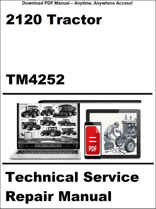 Technical service repair manual for 2120 tractor with laptop and tablet icons on a white background