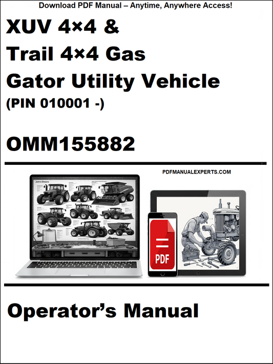 Operator's manual for XUV 4x4 and Trail 4x4 Gas Gator Utility Vehicle with a laptop and toolbox graphic.