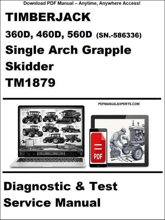 Cover of a service manual for Timberjack single arch grapple skidder with diagnostic and test information.