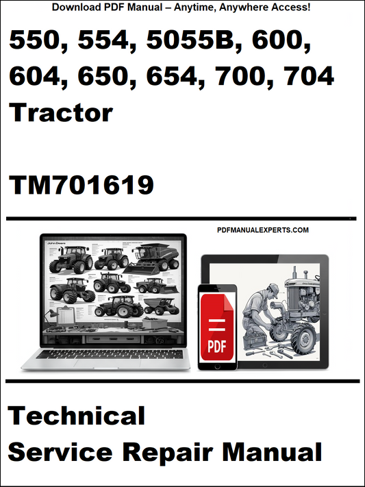 Cover of a technical service repair manual for tractors with a laptop and tractor illustration.