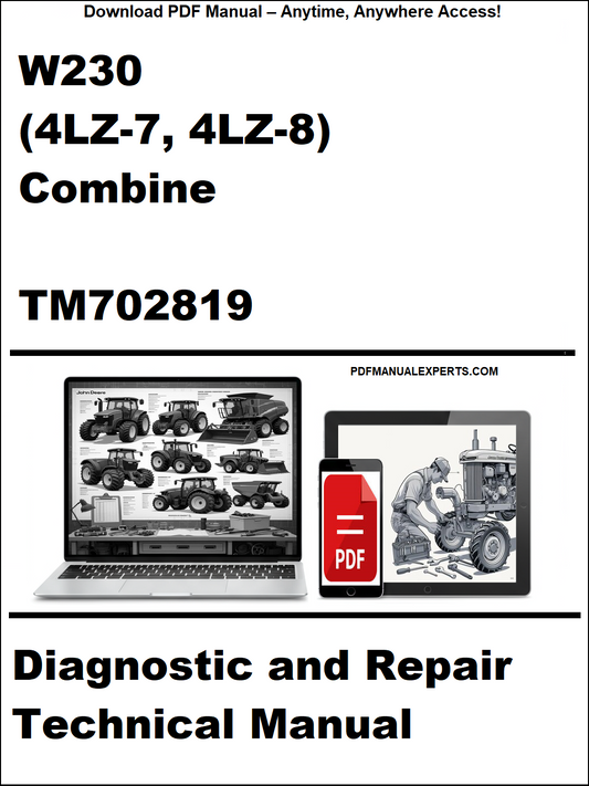 Manual cover for W230 combine diagnostic and repair technical manual with laptop and toolbox icons.