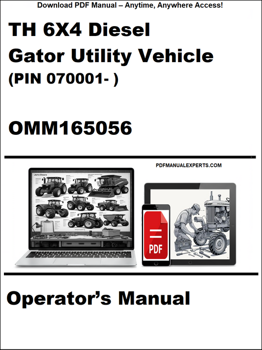 Cover of TH 6X4 Diesel Gator Utility Vehicle operator's manual with a laptop and toolbox graphic.