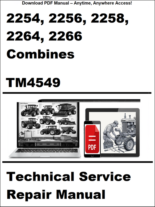 Technical service repair manual cover with tractor images and text on a white background