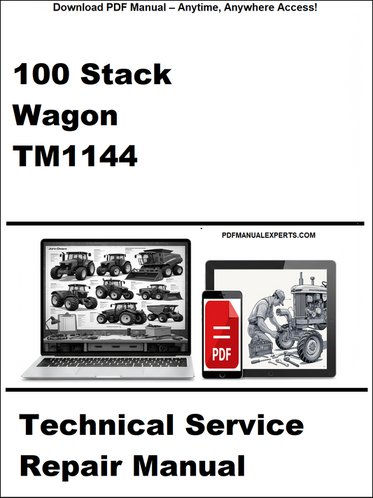 Technical service repair manual for 100 Stack Wagon TM1144 on a white background with laptop and toolbox icons.