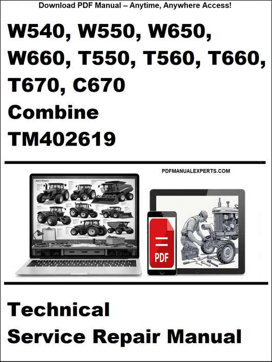 Technical service repair manual for agricultural combines on a white background