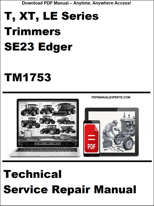 Technical service repair manual for T, XT, LE Series Trimmers SE23 Edger TM1753 on a white background.