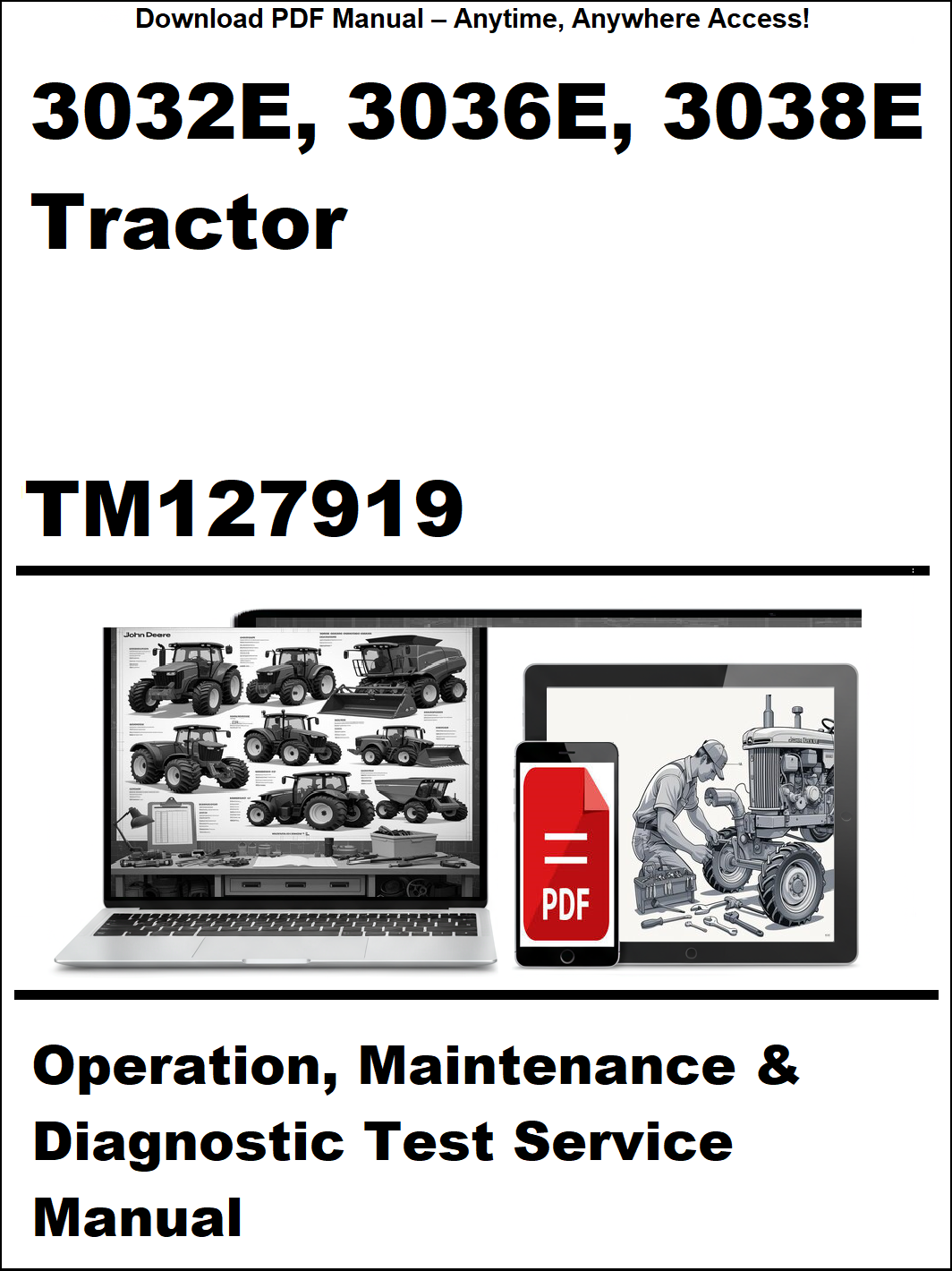 Manual cover for 3032E, 3036E, 3038E Tractor Operation, Maintenance & Diagnostic Test Service Manual TM127919.