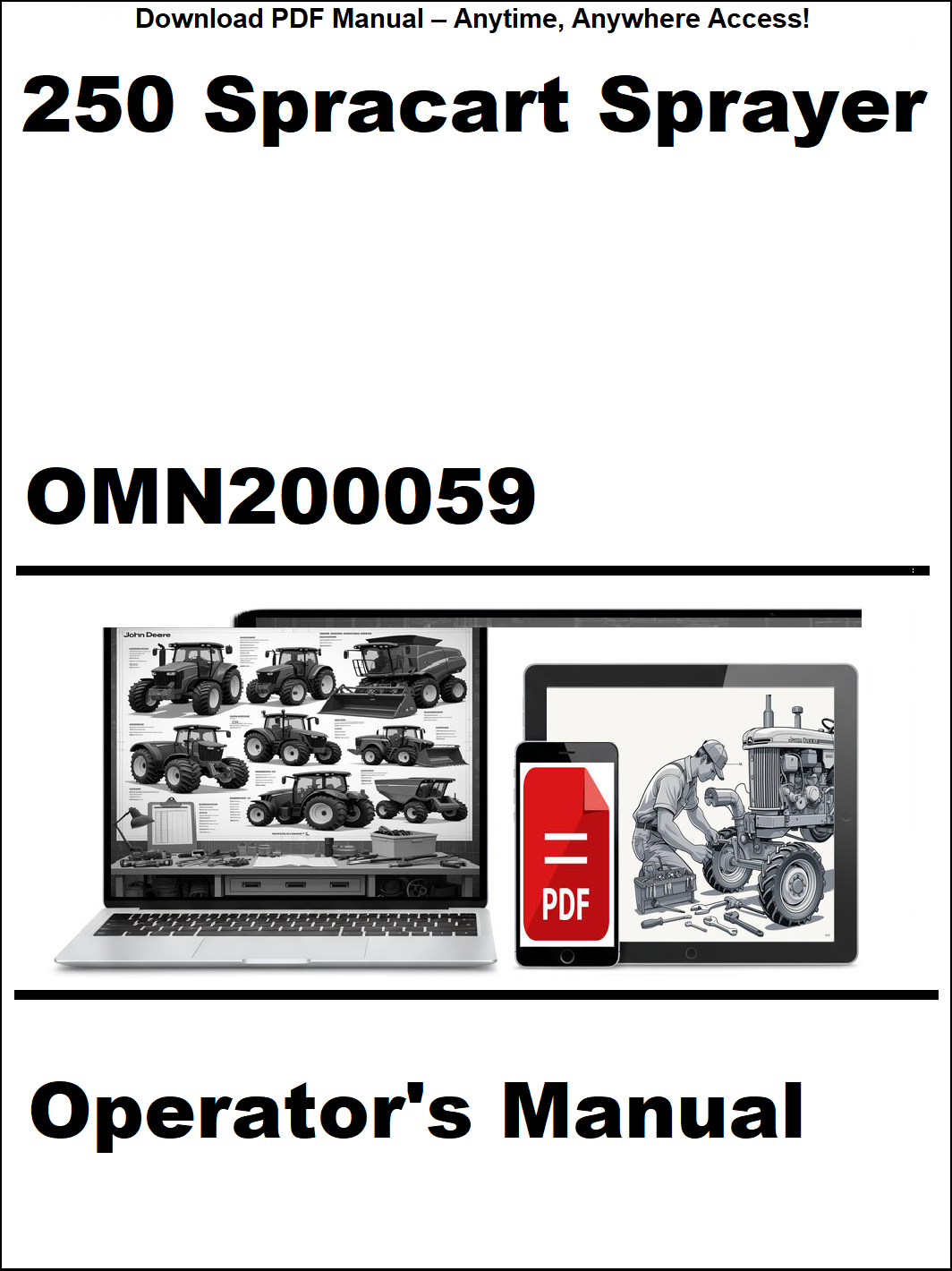 Operator's manual for a 250 Spracart Sprayer with digital device icon on a white background