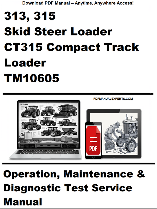 Cover of a technical manual for a skid steer loader and compact track loader with a laptop and toolbox graphic.