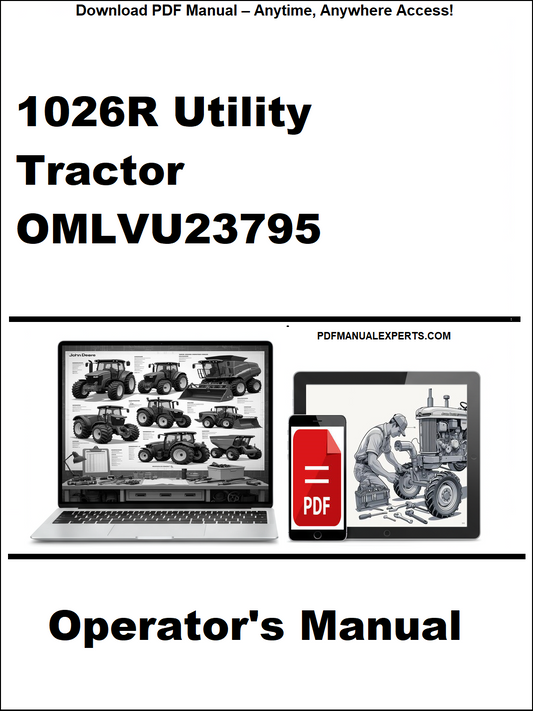 Operator's manual for 1026R Utility Tractor OMLVU23795 on a white background