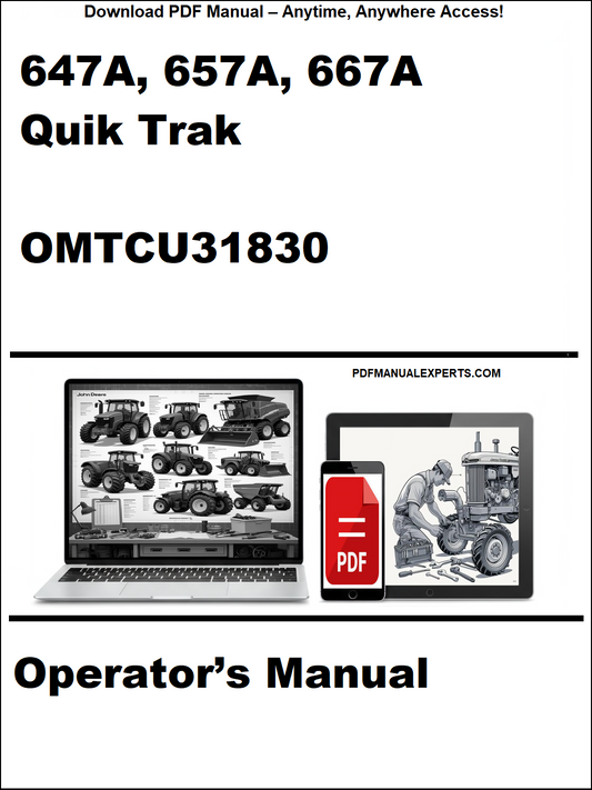 Cover of a manual for 647A, 657A, 667A Quik Trak with a laptop and truck illustration on a white background.