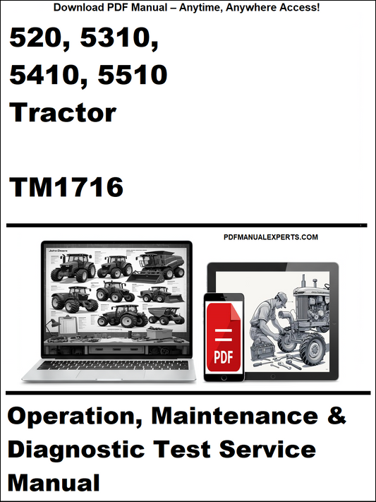 Manual cover for 520, 5310, 5410, 5510 Tractor TM1716 with laptop and tractor illustration.