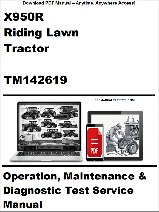 Manual cover for X950R Riding Lawn Tractor TM142619 with laptop and toolbox icons.