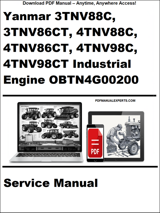 John Deere Yanmar 3TNV88C, 3TNV86CT, 4TNV88C, 4TNV86CT, 4TNV98C, 4TNV98CT Industrial Engine Service Manual OBTN4G00200 PDF – complete repair and maintenance guide for TNV series engines.