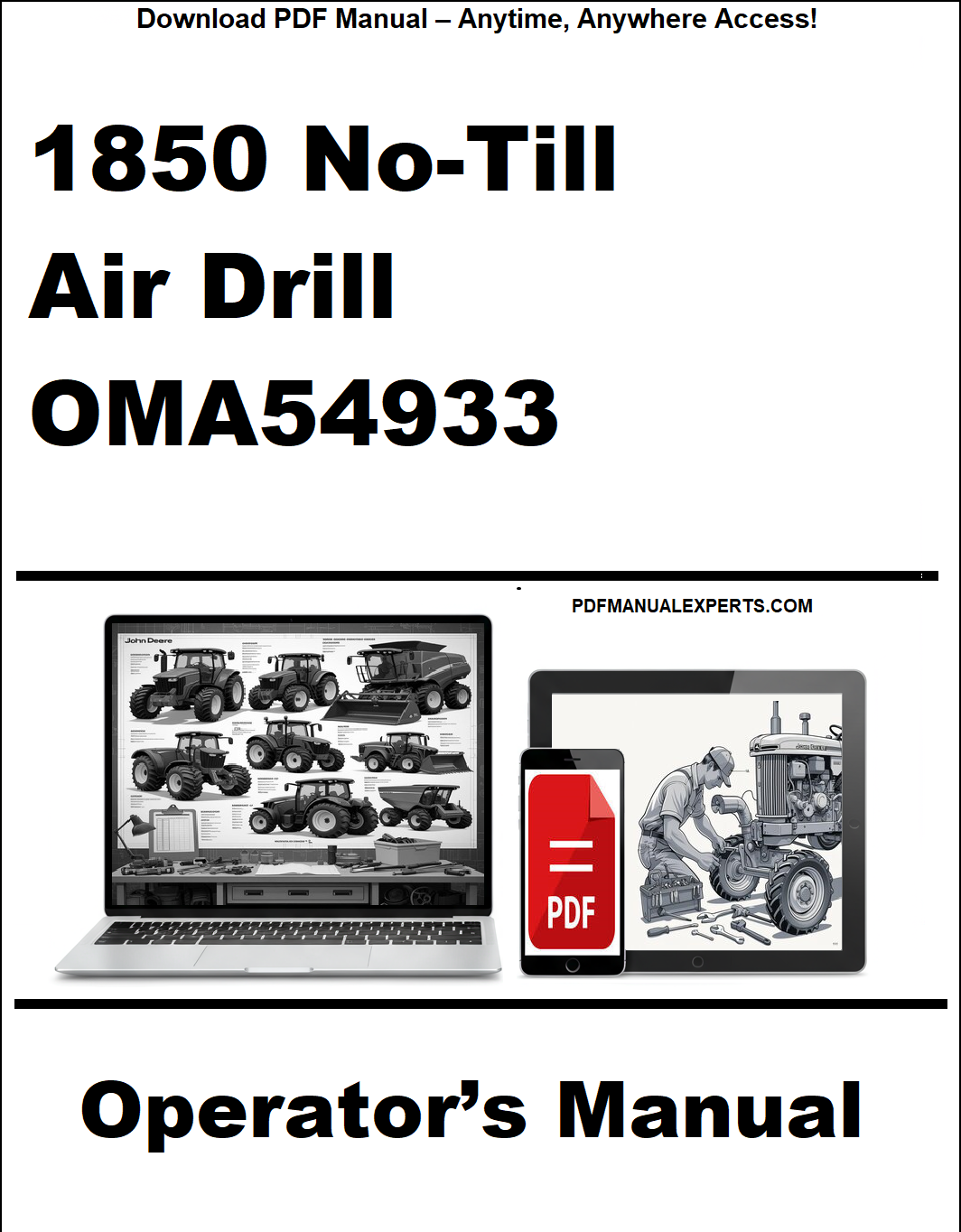 Operator's manual for 1850 No-Till Air Drill OMA54933 on a white background