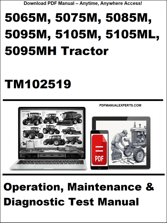 Cover of a manual for 5065M, 5075M, 5085M, 5095M, 5105M, 5105ML, 5095MH Tractor with TM102519 on a white background.