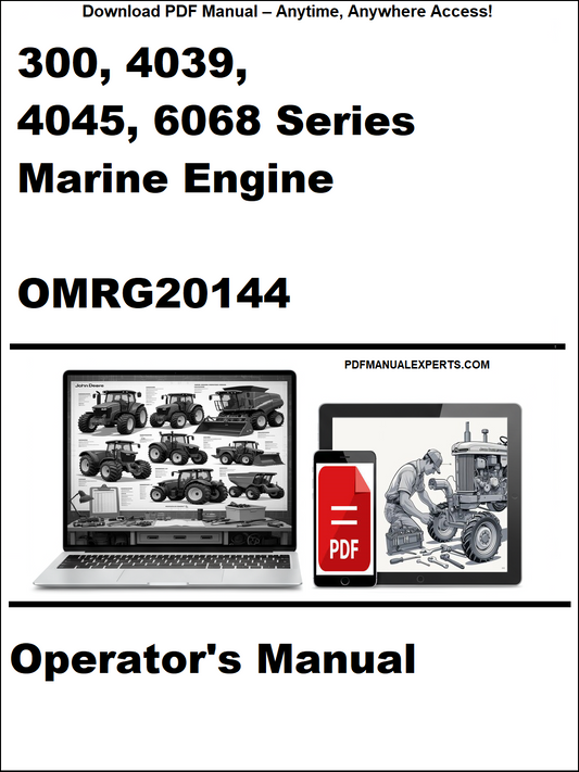 Cover of a marine engine operator's manual with a laptop and toolbox graphic on a white background.
