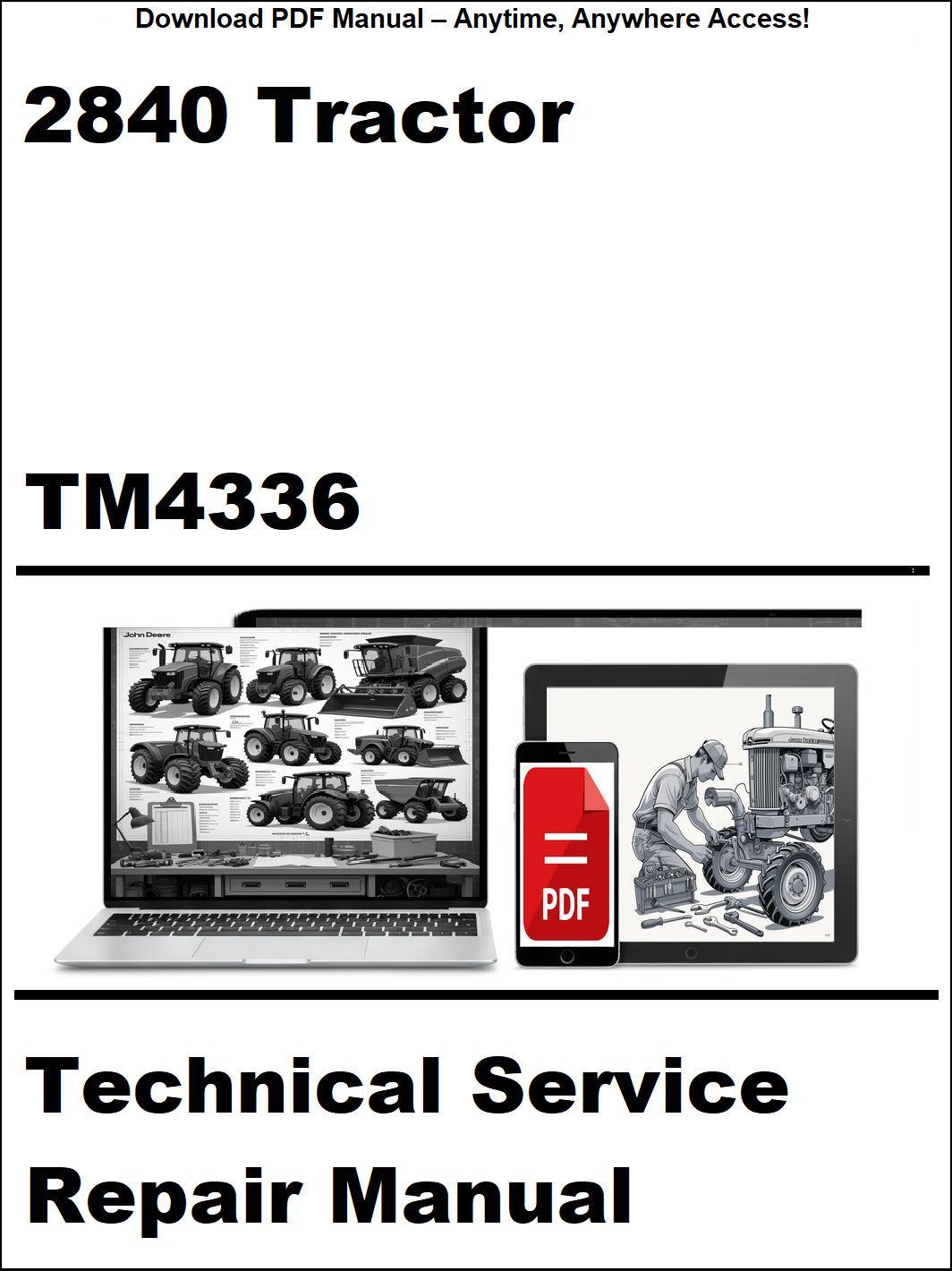 Technical Service Repair Manual for 2840 Tractor with laptop and tablet icons on a white background